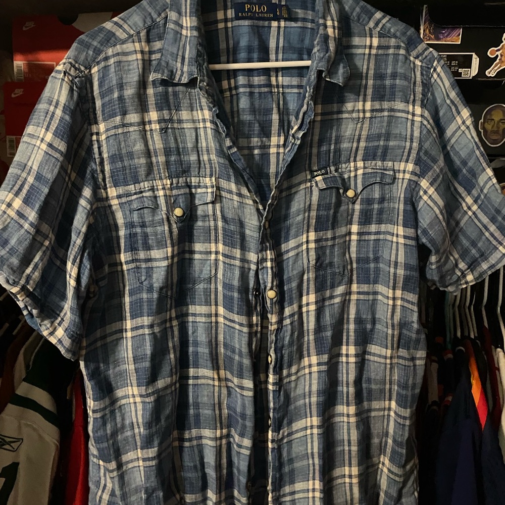 Polo by Ralph Lauren 100% Linen Blue Casual Button Down Shirt